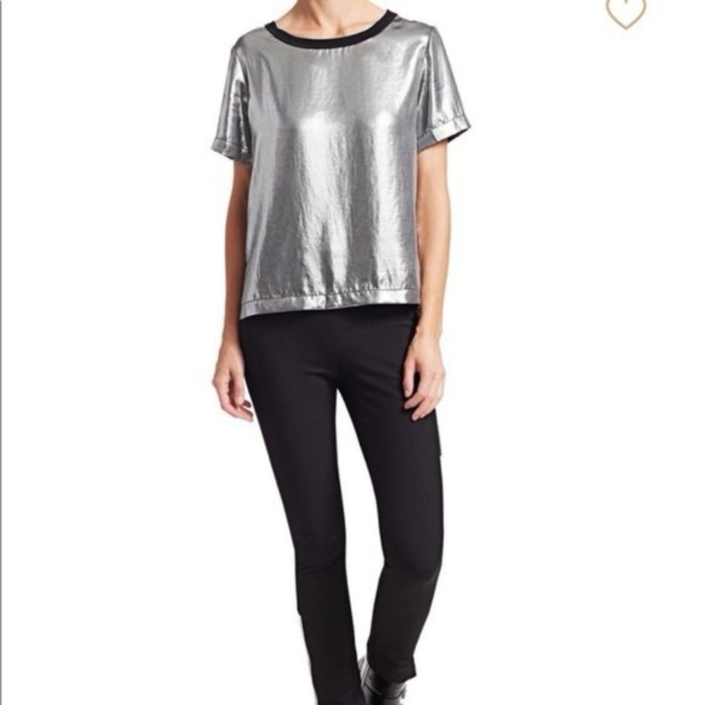 Rag & Bone Sloane Lamé Tee. Silver/Black. Size Small.